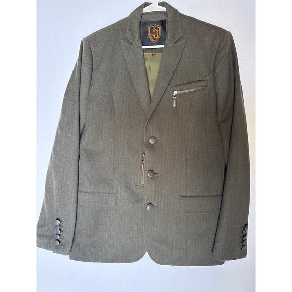 Jaeyoon Jeong Green herringbone Blazer with Exposed Stitching & Zippers medium - Picture 16 of 16
